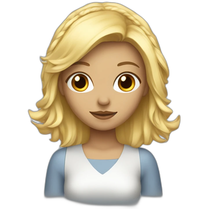 Femme yeux bleus, cheveux longs et blonds, avec un casque musique emoji