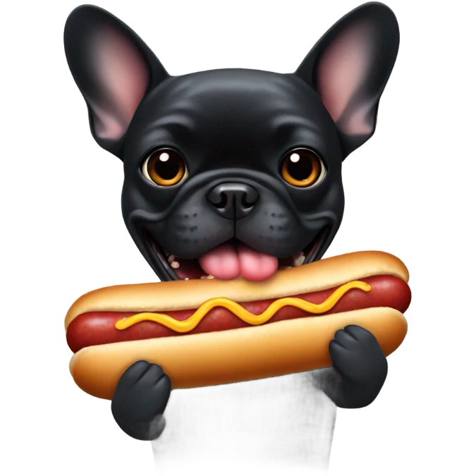 black french bulldog with hot dog in his mouth emoji