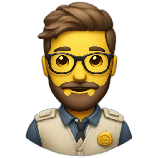 yellow skin hipster wearing badge emoji