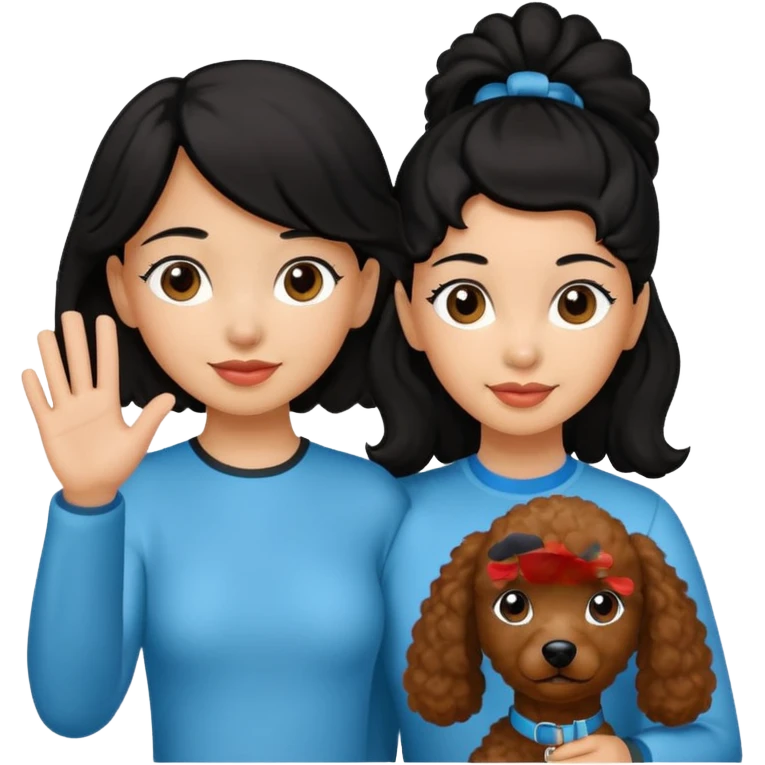 Ponytail black hair girl with brown Poodle say goodbye  emoji