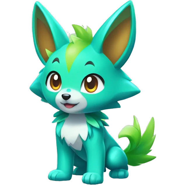 Cute Colorful Shiny Chibi Lime-Green Fakémon-Wolf-Pokémon Full Body emoji