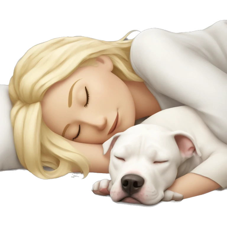 blonde girl sleeping with a white pitbull  emoji