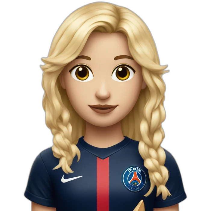 Blonde girl with a fringe, a PSG jersey and a baguette emoji