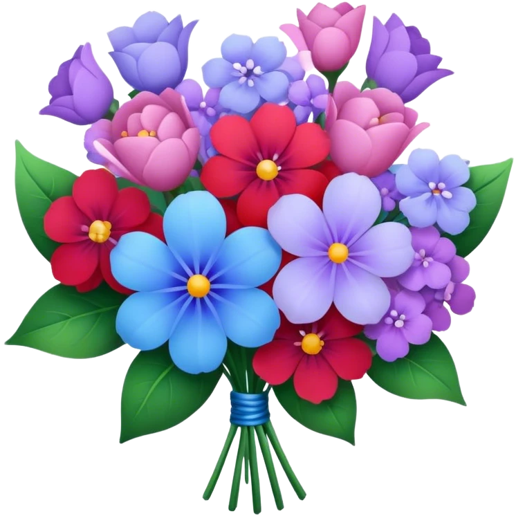 Bouquet of blue, red, pink and lilac flowers emoji