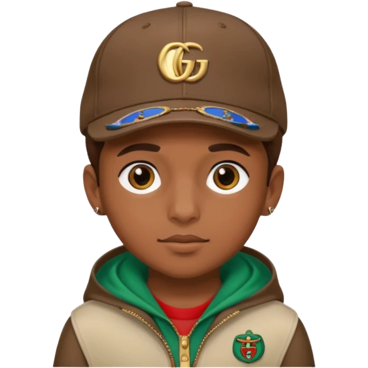 Brown-skinned boy wearing a Gucci cap emoji