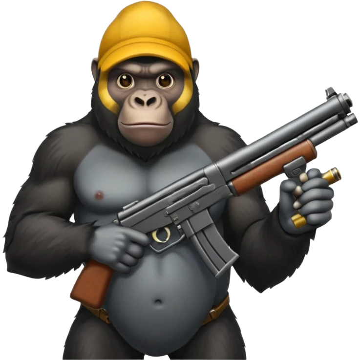 A mean gorilla holding a big gun emoji