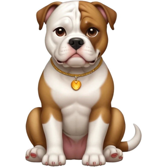 cinematic-[american bulldog]-realistic-full-body-sitting-emoji,-tail-resting-loosely-beside-its-paws,-head-tilted-dramatically,-sleek-[brown]-fur,-simplified-yet-realistic-focused-features,-highly-detailed,-glowing-with-an-almost-sarcastic-glow emoji