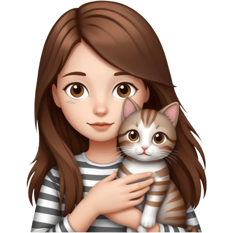 girl with long hair holding a cat with silver stripes emoji