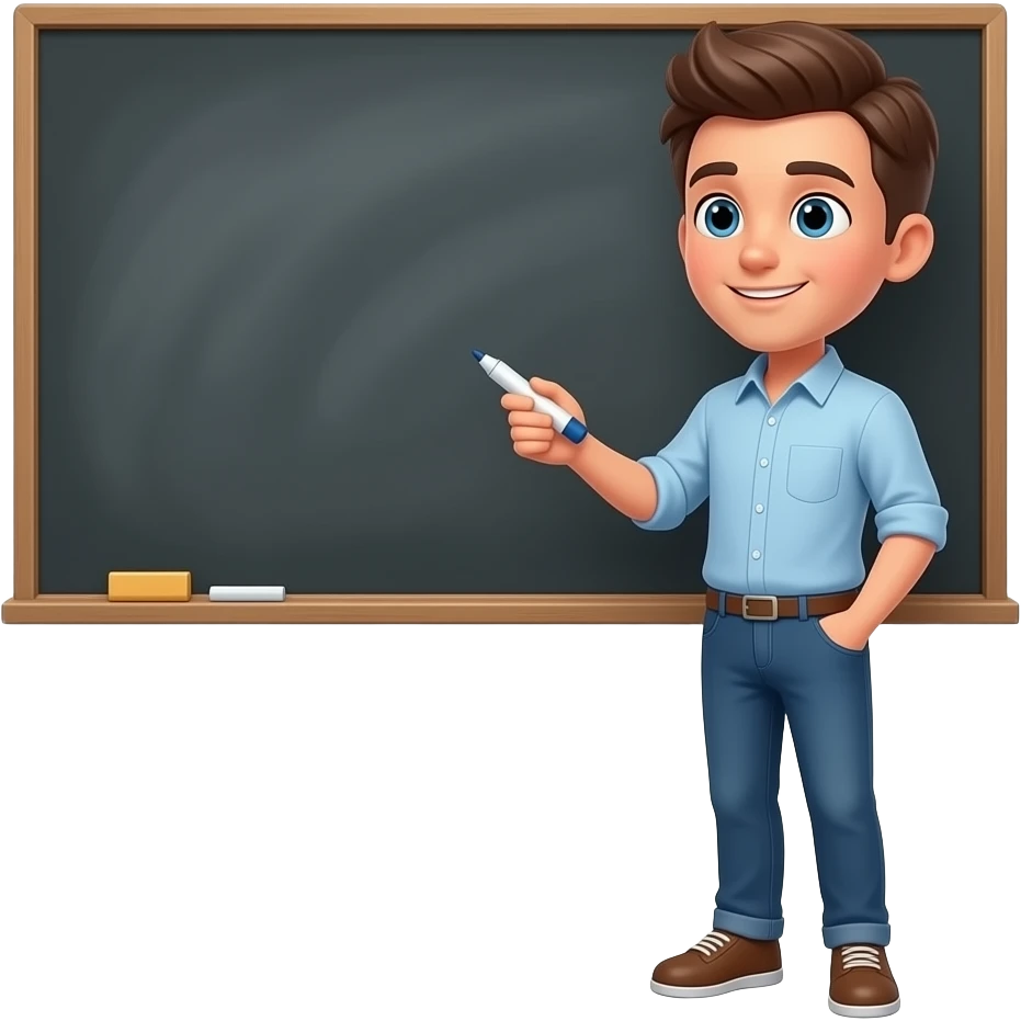 teacher young man casual style in front of the board emoji