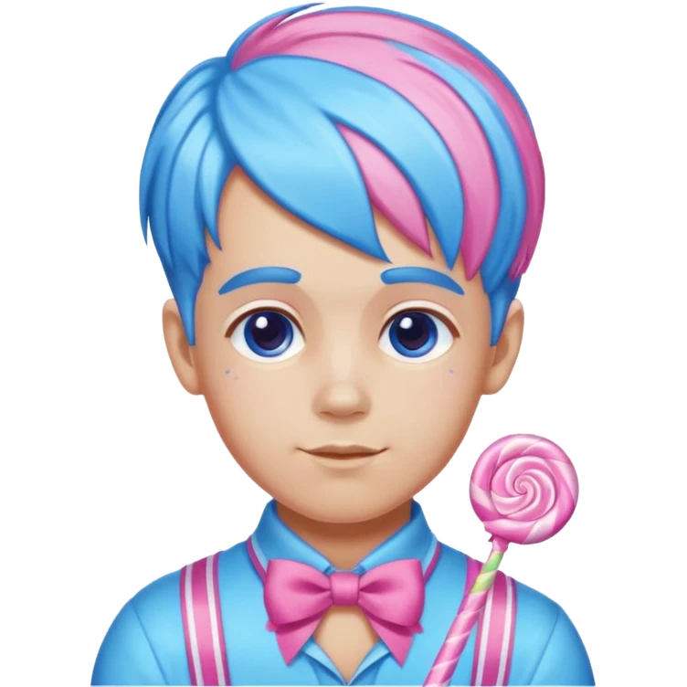 candy boy from candyland blue pink mixed candy hair with ribbon and  emoji