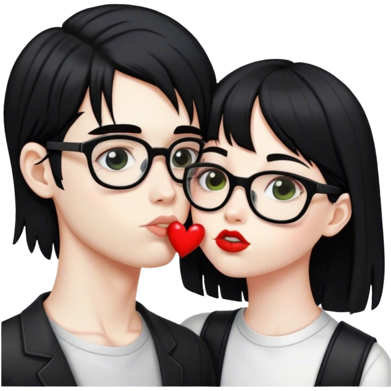 nerd kissing black hair emo girl  emoji