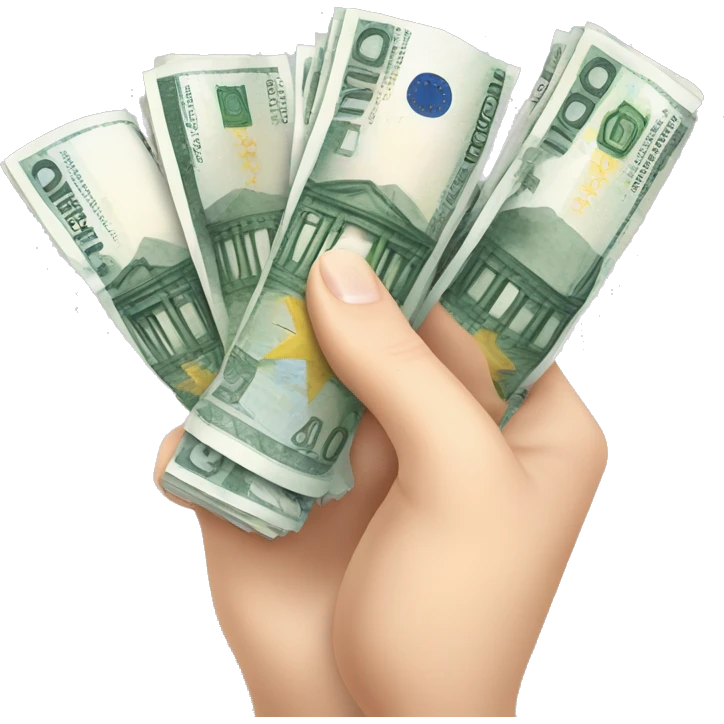 a hand with light skin and manicure holding money in euro banknotes emoji