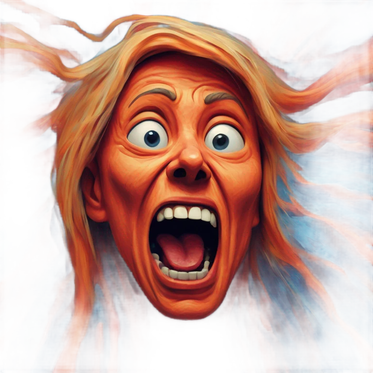“Surreal, emotional, haunting, ghostly figure, scream, anguish, swirling background, vibrant colors, reds, oranges, blues, isolation, fear, chaos, distorted lines, painterly, textured brushstrokes, expressive, dramatic contrast. Munks scream emoji