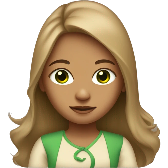 tan-skinned girl with long hair and green eyes and holding a baby emoji