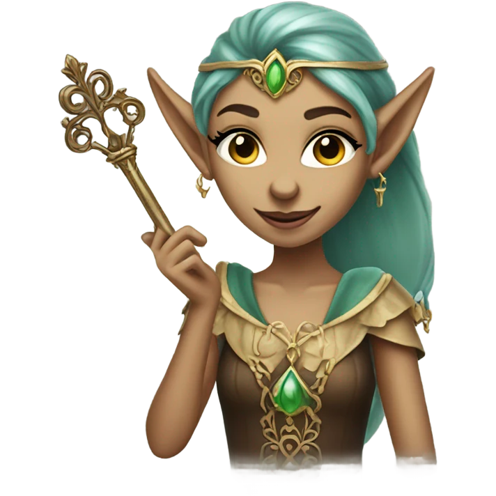 an elf woman login holding a big key emoji