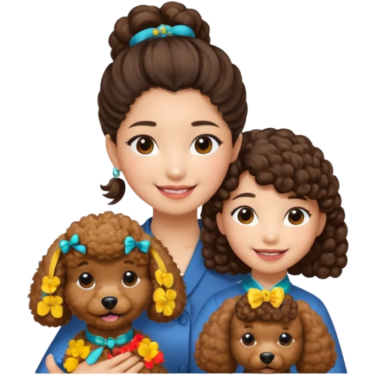 Brown poodle with Asia girl tie up hair say thank you emoji