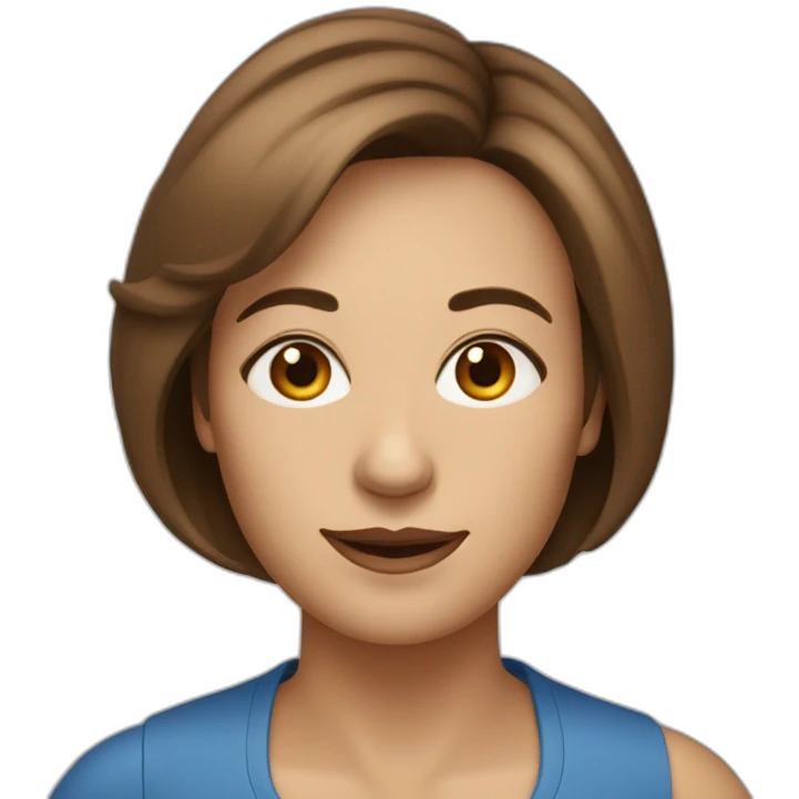 A 50-yo woman with a brownish Bob haircut and blue eyes emoji