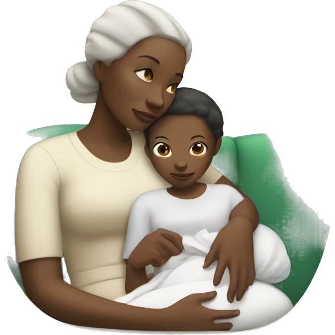 black mother with white-skinned child on her lap emoji