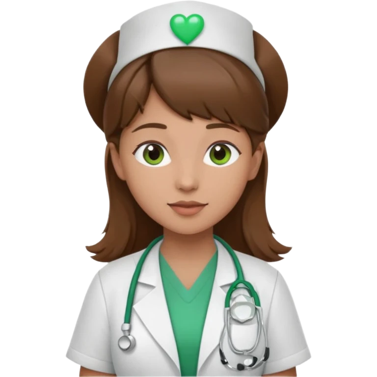 Brown hair Nurse with green heart and Gypsophila surround her  emoji