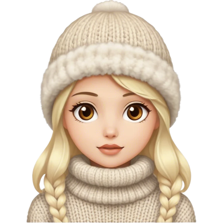 Luxury blonde model, brown eyes, fluffy knit hat  emoji