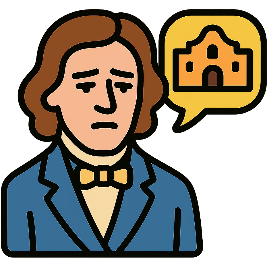 color outline icon style face of an 1800s person with a solemn, reflective expression, remembering the Alamo emoji