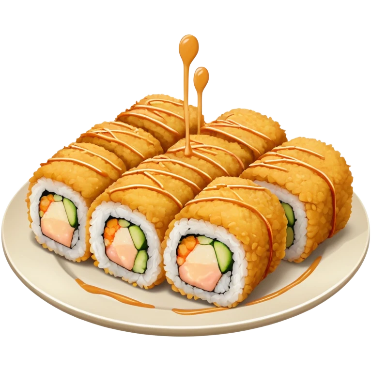 Plate of deep fried California roll with spicy mayo  emoji