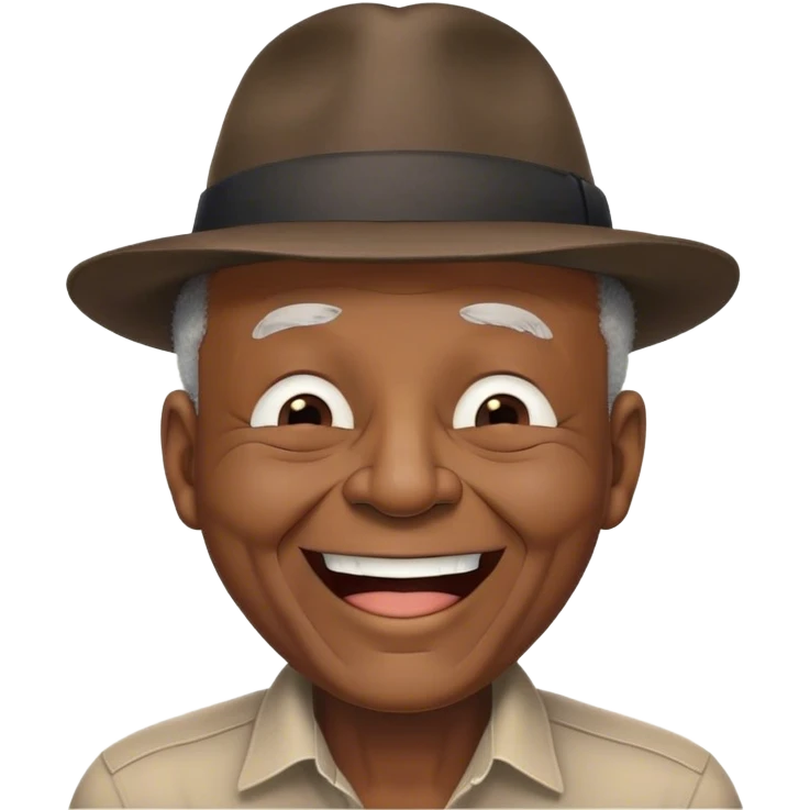 very old black man laughing wearing fedora. No hair. Eyes shut. emoji