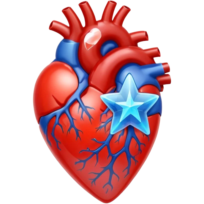 A translucent anatomical red heart with a sci-fi blue star inside emoji