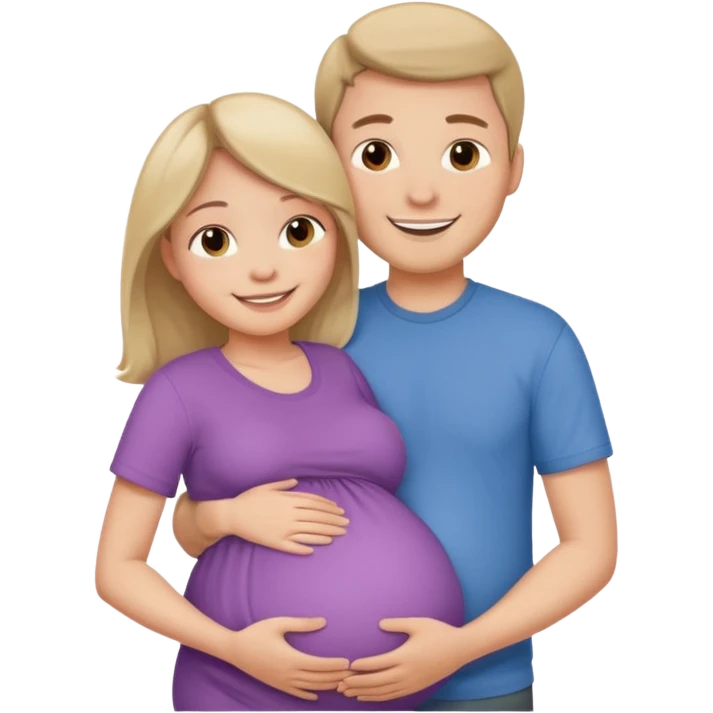 Беременная девушка в обнимку с мужем и они счастливы  emoji