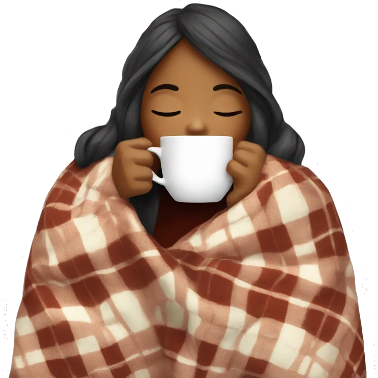 girl inside a blanket sipping coffee eyes closed emoji