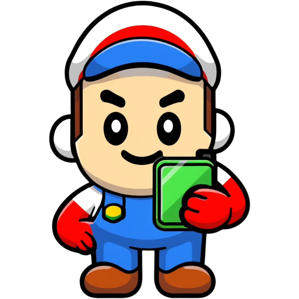 Mario character with a smartphone emoji