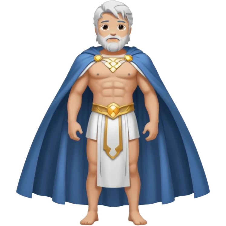 fullbody silverhair shirtless god ZEUS, white robe over shoulder and cape, standing still emoji