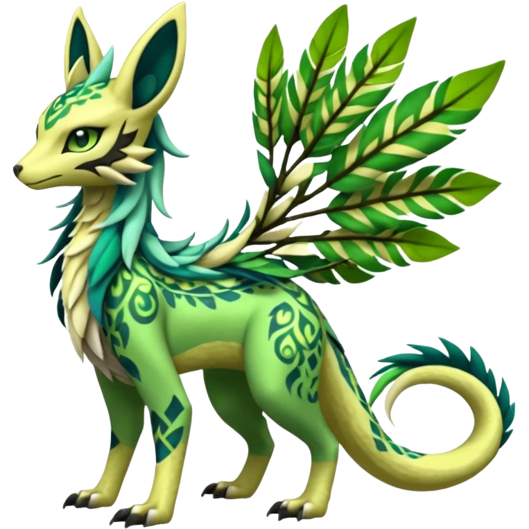  Exotic Ivy Dragonic Feathery ScalyMeloetta-Zygarde-Zeraora-Renamon-Protogen-Palkia-hybrid-fusion-Fakémon-creature, full body emoji