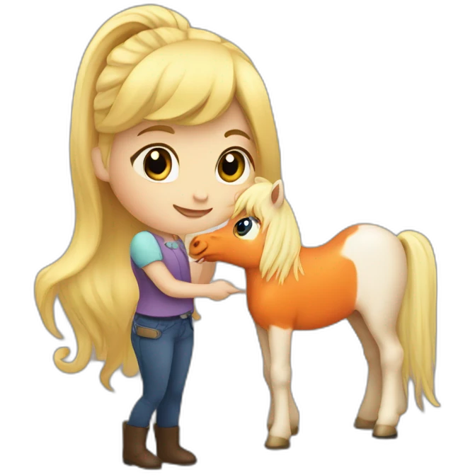 cute blonde girl giving a carrot to a pony emoji