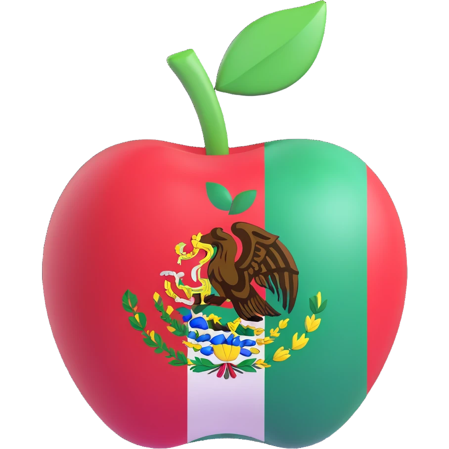 an apple with a Mexican flag pattern, bold colors, 3D style, no text emoji