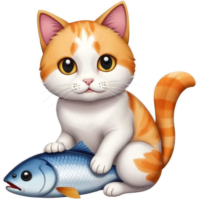 cat full body sitting with black eyes eating a fish emoji