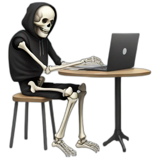Skeleton with laptop in black hoodie emoji
