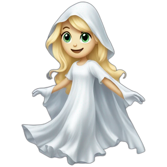 a blondie girl dressed as a ghost moving up the floor going to a party emoji