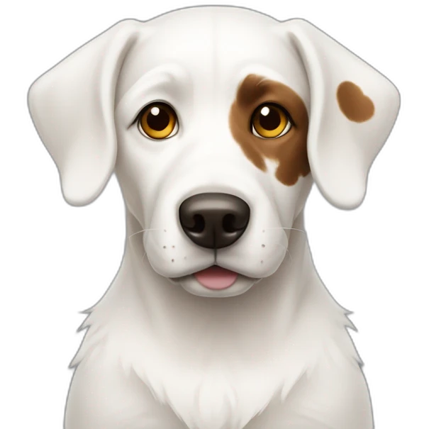 white dog sitting down with brown spots on his ears emoji