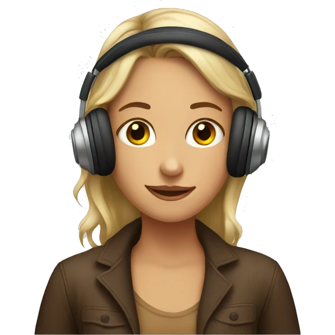 The girl drinks coffee and wears headphones emoji