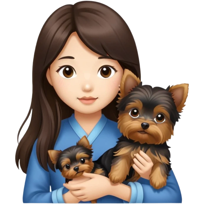 Brunette long hair asian girl with yorkie puppy emoji