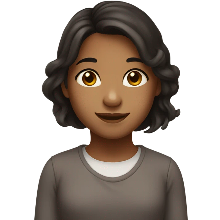 smiling girl with dark brown hair, afew freckles on her nose, and brown eyes emoji