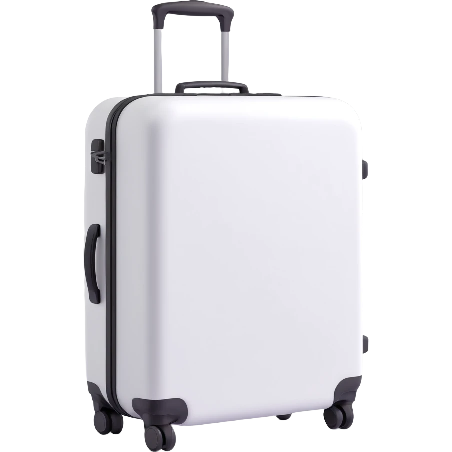 white suitcase on wheels with handle, 3D Emoji style, soft shadows and highlights, pure white color, transparent background, no decoration emoji