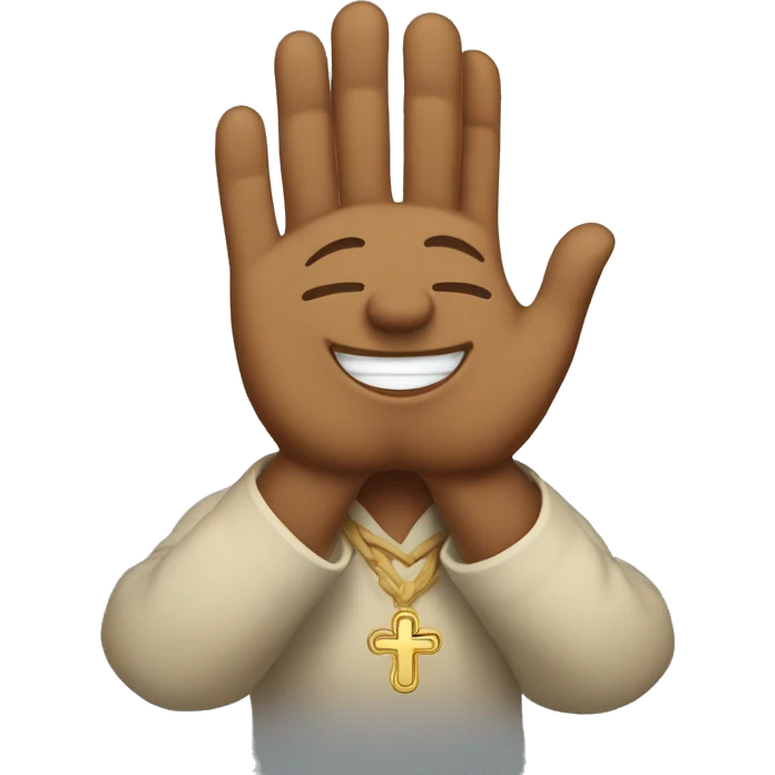Proud and happy face with praying hands  emoji