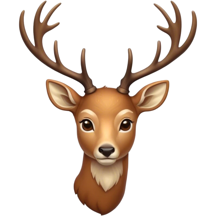 Cinematic Noble Deer Portrait Emoji, Poised and regal, with a graceful, slender build and a dappled Fur of warm browns and creams, elegant antlers crowning its head, deep-set soulful gentle eyes, Simplified yet sharp and sophisticated features, highly detailed, glowing with a soft, dignified glow, high shine, intelligent and serene, stylized with an air of forest majesty, focused and attentive, soft glowing outline, capturing the essence of a watchful woodland guardian, so majestic it feels as though it could gracefully leap out of the screen with effortless authority! emoji
