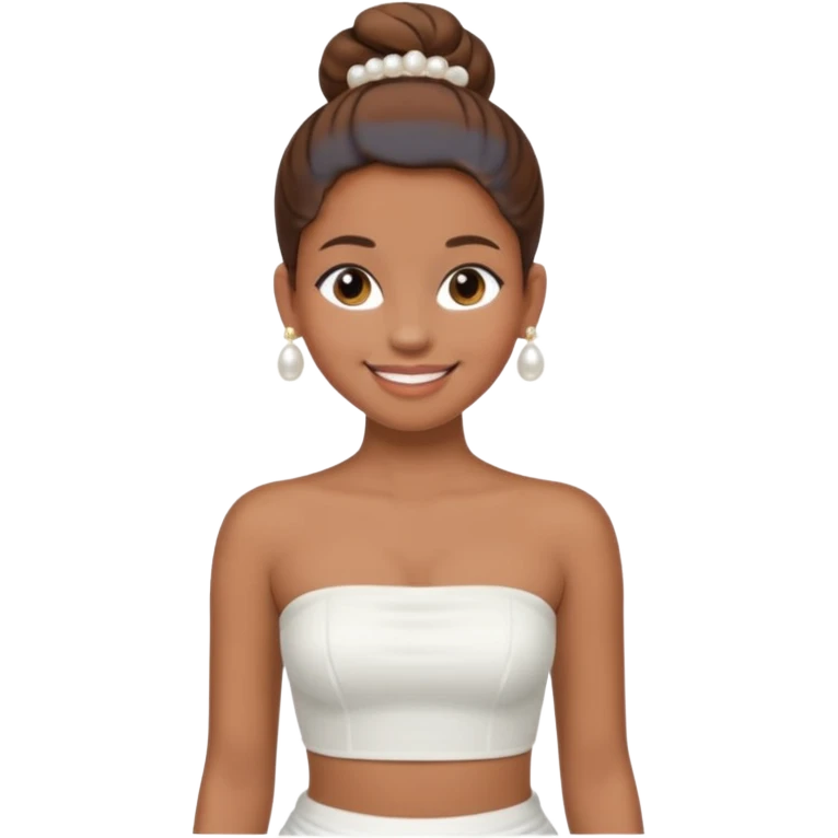 Full body, Light brown skin girl, brown hair in bun, smiling, white strapless tube top, pearl earrings emoji