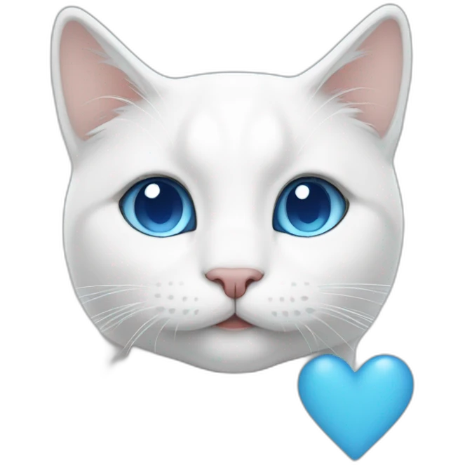 White cat with blue love and white love emoji