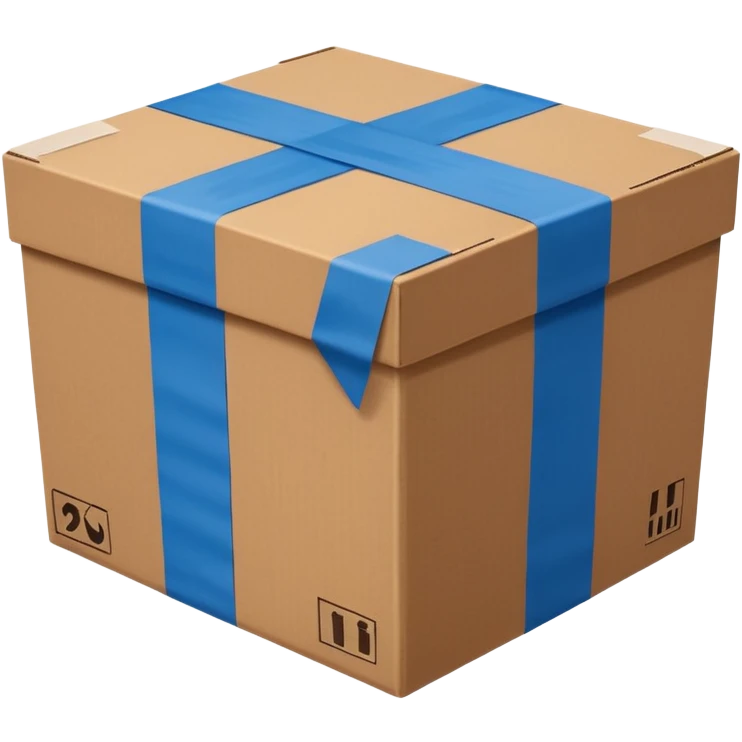 brown cardboard box with only two wide blue tape strips in H-shape on the lid, no other markings, slightly from above emoji