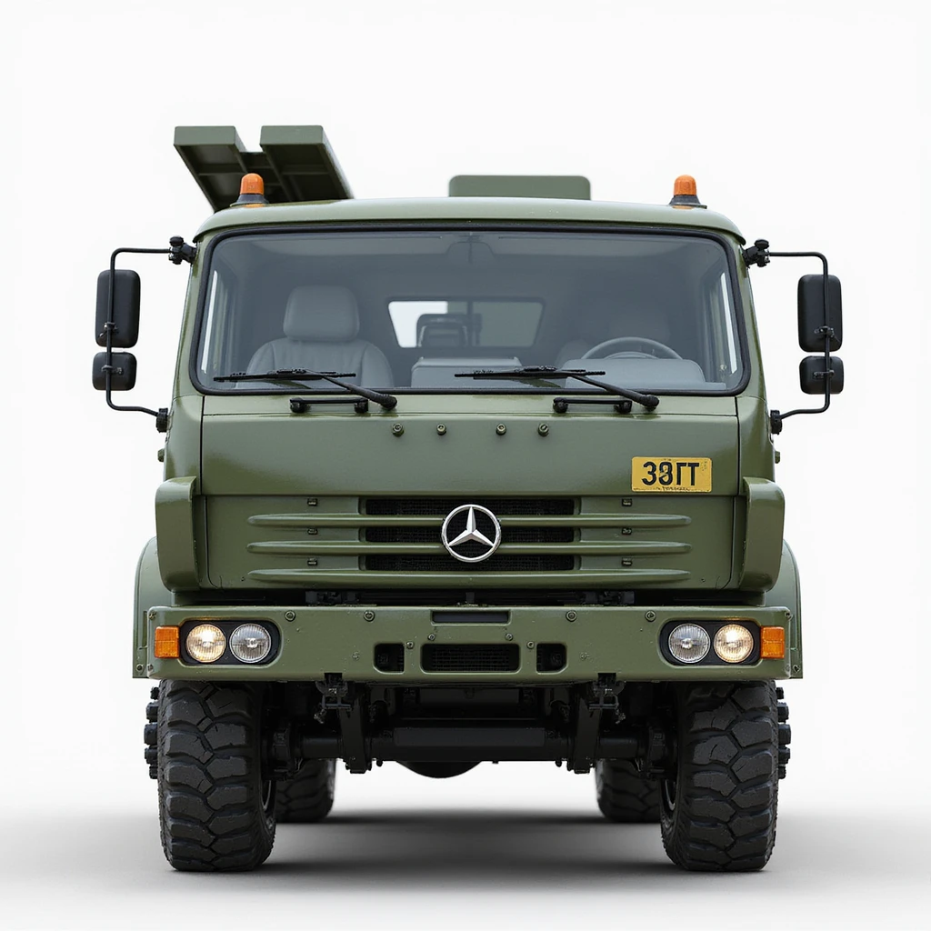 Iskander-M missile system, rocket carrier truck, realistic style, detailed, front view emoji