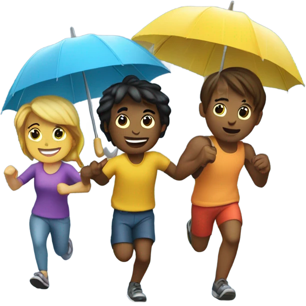 4 friends running and playing in the rain emoji